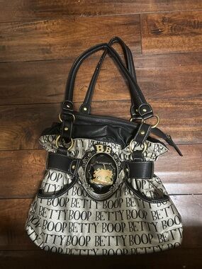 Betty Boop Black and Beige Logo Shoulder Bag